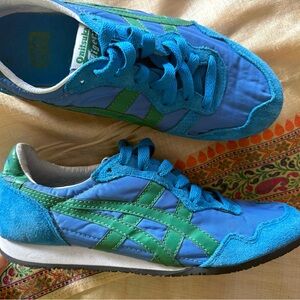 Youth 4.5/Women’s 6/6.5 Onitsuka Tiger by Asics Blue and Green Sneakers